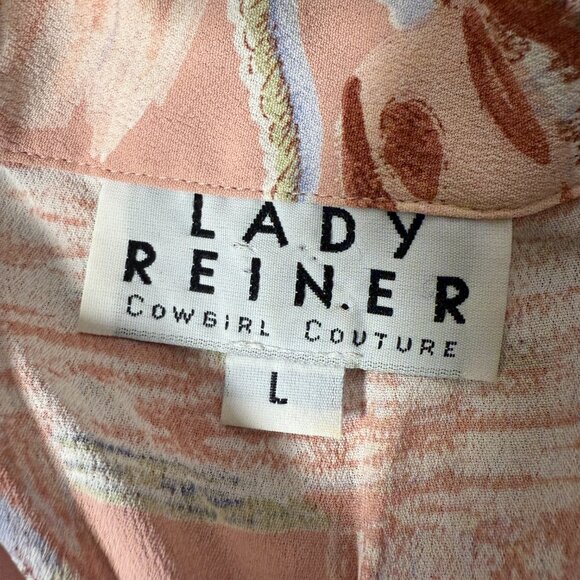 Lady Reiner Cowgirl Couture Long Sleeve Button Up Shirt Peach Size Large - Picture 2 of 7